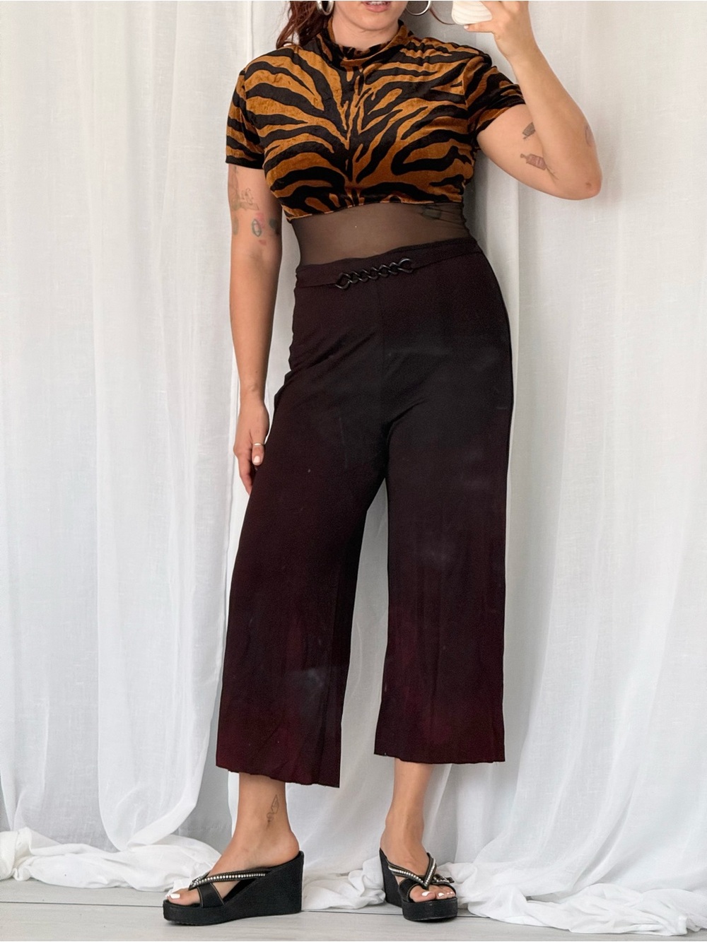 80s tiger velvet mesh jumpsuit ⋆✧